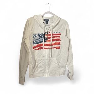 Polo Ralph Lauren American Flag Print Zip Front Hoodie Size L